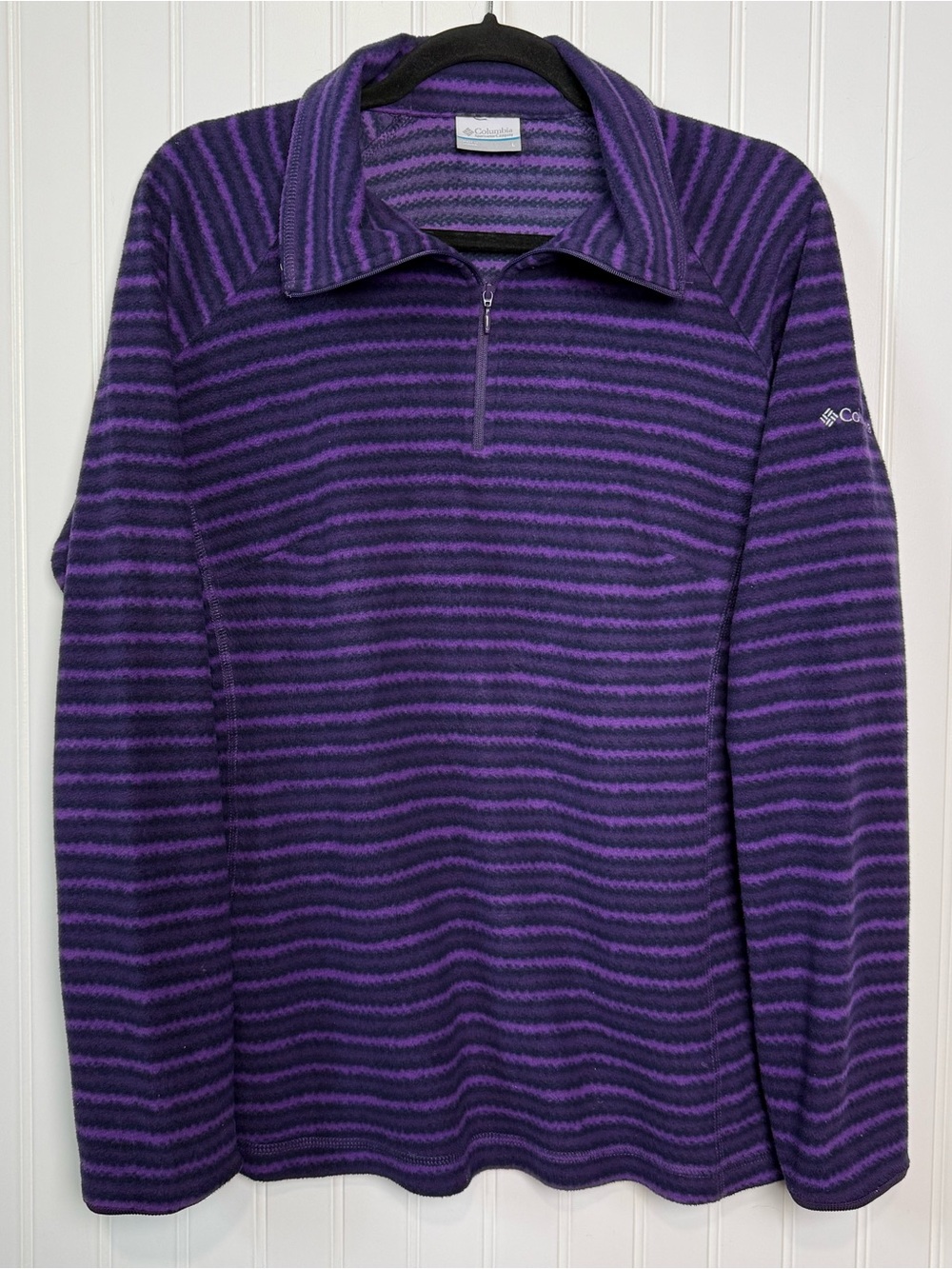 Columbia Purple Striped Half Zip Fleece Pullover Size L Cozy Outdoor